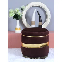 Shadowkart Brown Round Wooden & Velvet Pouffes Pedestal Ottoman-picture-35