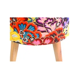 Shadowkart Floral Printed Wooden & Velvet Ottoman Pouffe Stool image 4