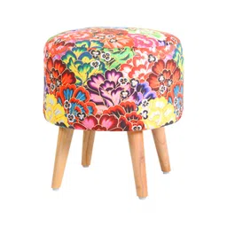Shadowkart Floral Printed Wooden & Velvet Ottoman Pouffe Stool image 5