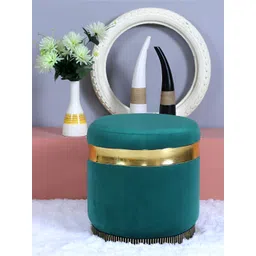 Shadowkart Green Round Wooden & Velvet Pouffes Pedestal Ottoman-picture-19