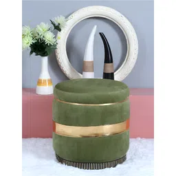 Shadowkart Green Round Wooden & Velvet Pouffes Pedestal Ottoman-picture-40