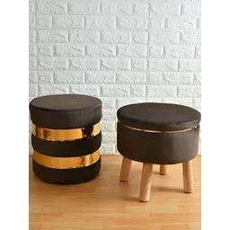 Shadowkart Grey 2 Pieces Wooden Mudda Pouffe Ottoman-picture-21