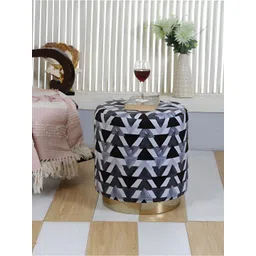 Shadowkart Grey & Black Geometric Printed Wooden Base & Velvet Seat Ottoman-picture-25