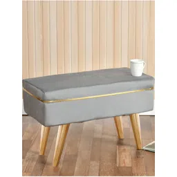 Shadowkart Grey & Brown Rectangle Wooden & Velvet Pouffes Ottoman-picture-32