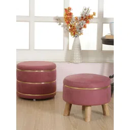 Shadowkart Maroon 2 Pieces Wooden Round Mudda Pouffe Ottoman-picture-15