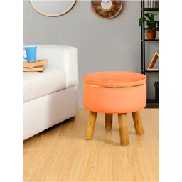 Shadowkart Orange Wooden & Velvet Pouffes Sitting Mudda Ottoman-picture-19
