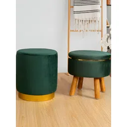 Shadowkart Pack Of 2 Velvet Wooden Round Shaped Ottomans-picture-11