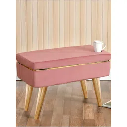 Shadowkart Pink & Brown Wooden & Velvet Rectangle Ottoman-picture-26