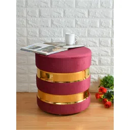 Shadowkart Pink & Gold Toned Velvet Cylindrical Ottoman-picture-37