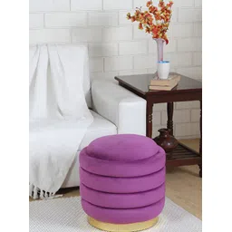 Shadowkart Purple & Gold-Toned Wooden Cylindrical Ottoman-picture-37
