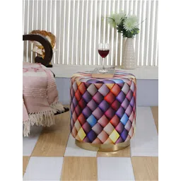 Shadowkart Purple Geometric Print Wooden & Velvet Pedestal Stool Ottoman-picture-24