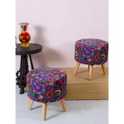 Shadowkart Purple Printed Wooden & Velvet Ottomans-picture-31