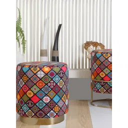 Shadowkart Red & Blue Floral Printed Wooden Pouffes Sitting Mudda Puffies  Ottoman-picture-14