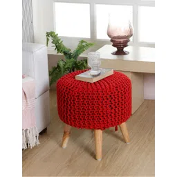 Shadowkart Red & Brown Textured Braided Wooden Round Ottomans-picture-41