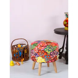 Shadowkart Red & Green Wooden Mudda Pouffe Ottoman-picture-22