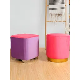Shadowkart Set Of 2 Pink & Purple Wooden Footstools Pouffes Ottomans-picture-12