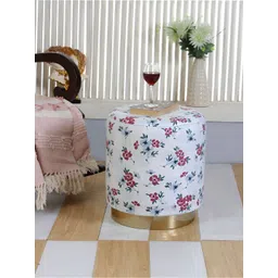 Shadowkart White & Pink Printed Round Wooden & Velvet Pouffes Pedestal Ottoman-picture-30