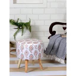 Shadowkart White Wooden Mudda Pouffe Ottoman-picture-24