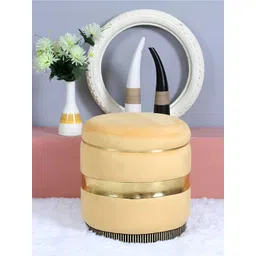 Shadowkart Yellow Round Wooden & Velvet Pouffes Pedestal Ottoman-picture-26