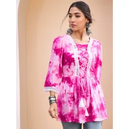 Shae by SASSAFRAS Bandhani Printed Gotta Patti Gotta Patti Pleated Kurti-picture-38