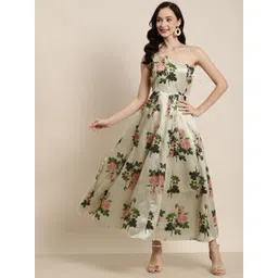 Shae by SASSAFRAS Beige & Peach-Coloured Floral One Shoulder Layered Maxi Dress-picture-23