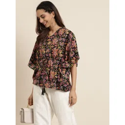 Shae by SASSAFRAS Black & Pink Printed Pure Cotton Kaftan Top-picture-14