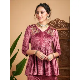 Shae by SASSAFRAS Embroidered V-Neck Velvet Peplum Top-picture-28