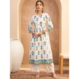 Shae by SASSAFRAS Floral Block Printed Keyhole Neck Anarkali Pure Cotton Kurta-picture-38