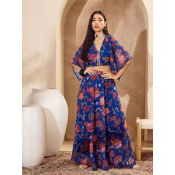 Shae by SASSAFRAS Floral Printed Flared Sleeves V-Neck Lace Ready to Wear Choli-picture-27
