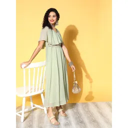 Shae by SASSAFRAS Green Ethnic Belted Maxi Dress-picture-19