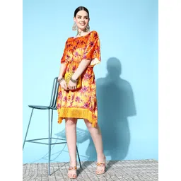 Shae by SASSAFRAS Orange & Lavender Floral Print Velvet Ethnic Kaftan Dress-picture-15