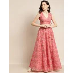 Shae by SASSAFRAS Peach-Coloured & Olive Green Printed Fusion Lehenga Choli-picture-35