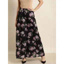 Shae by SASSAFRAS Women Black & Pink Floral Kali Printed Palazzos-picture-40