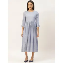 Shae by SASSAFRAS Women Blue Solid A-Line Dress With Schiffli Detail-picture-37