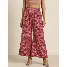 Shae by SASSAFRAS Women Burgundy & Golden Ethnic Motifs Printed Liva Palazzos image 1