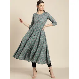 Shae by SASSAFRAS Women Green & Blue Floral Printed Anarkali Kurta-picture-22