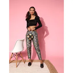 Shae by SASSAFRAS Women Grey Ethnic Motifs Printed Pencil Tapered Fit High-Rise Trousers-picture-32