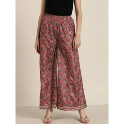 Shae by SASSAFRAS Women Maroon Floral Printed Ethnic Palazzos-picture-26