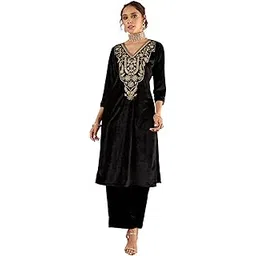 shae by sassafras Women Velvet Embroidered Straight Kurta With Straight Pants-picture-52