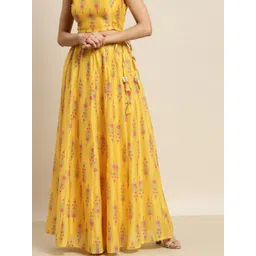 Shae by SASSAFRAS Women Yellow & Pink Ethnic Motifs Printed Flared Maxi Skirt-picture-31