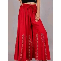shafaq enterprises Women Comfort Fit Red Viscose Rayon Trousers-picture-46