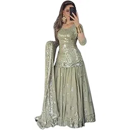 shafnufab Women's Georgette Stitched Suit SF201475 Light Green-picture-47