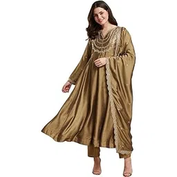 shafnufab WOMEN'S Vichhitra Silk FullStichedsalwar kurtipantset suit Designer SAnarkaliStitchedSuit Fully Stitched Suit for Women S SF181-01 Brown1 3XL-picture-14
