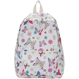 Butterfly Print Backpack, White with Floral Pattern, Casual Daypack for Girls.-image-20