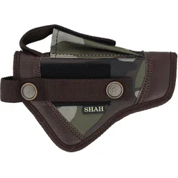 shah Nylon .9 mm Pistol Cover, 18 cm x 13 cm (Brown) Racquet Carry Case/Cover Free Size-picture-1