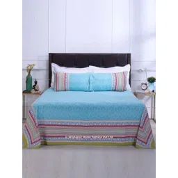 Shahenaz Blue 120 TC Cotton Madhuban Double Bedsheet with 2 Pillow Covers-picture-13