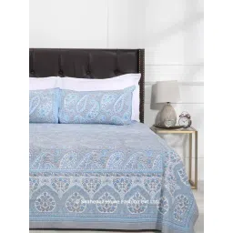 Shahenaz Blue & Grey 120 TC Cotton Shikha Double Bedsheet with 2 Pillow Covers-picture-28
