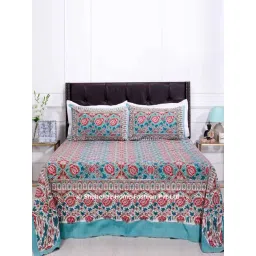 Shahenaz Blue & Pink 120 TC Cotton Camerina Single Bedsheet with 1 Pillow Cover-picture-21