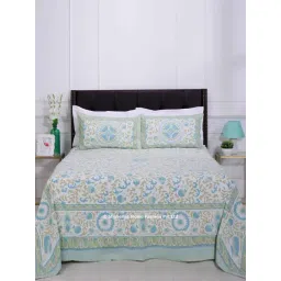 Shahenaz Olive & Turquoise 120 TC Cotton Gayatri Pomegranate Double Bedsheet with 2 Pillow Covers-picture-30