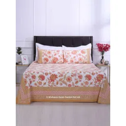 Shahenaz Orange 120 TC Cotton Malaga Chintz Double Bedsheet with 2 Pillow Covers-picture-13